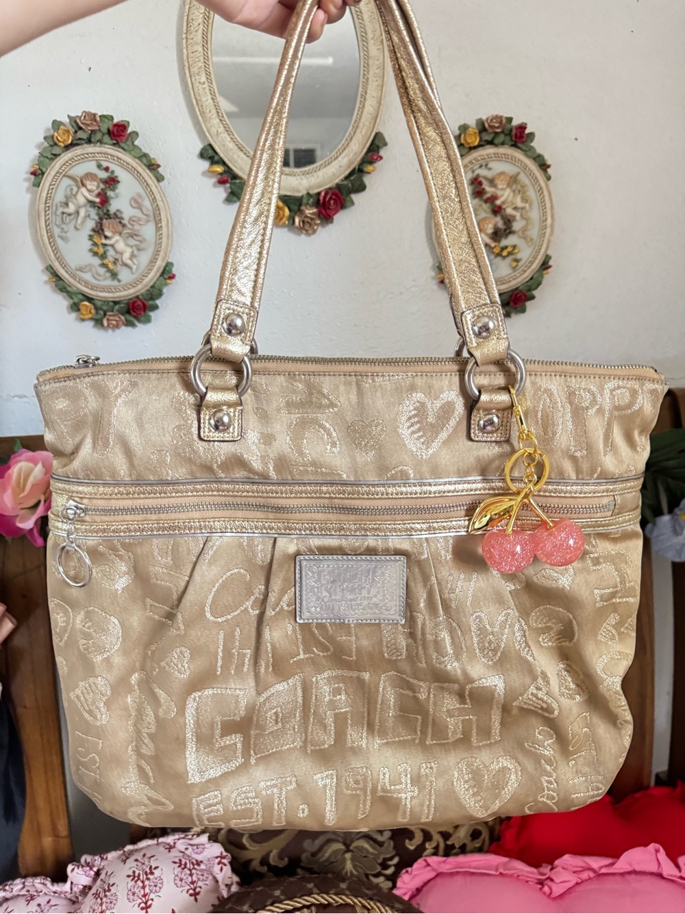 Y2k vintage Coach Metallic Gold Shoulder Tote bag